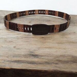 Brown & Tan Polished Wooden Women's Belt With Cut Out Design